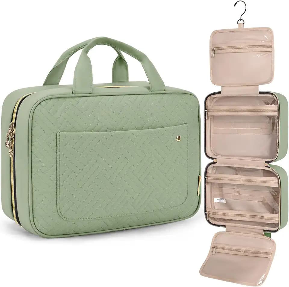 BAGSMART Toiletry Bag Travel Bag with Hanging Hook, Water-resistant Makeup Cosmetic Bag Travel Organizer for Accessories, Shampoo, Full-size Container, Toiletries (Green, Large)