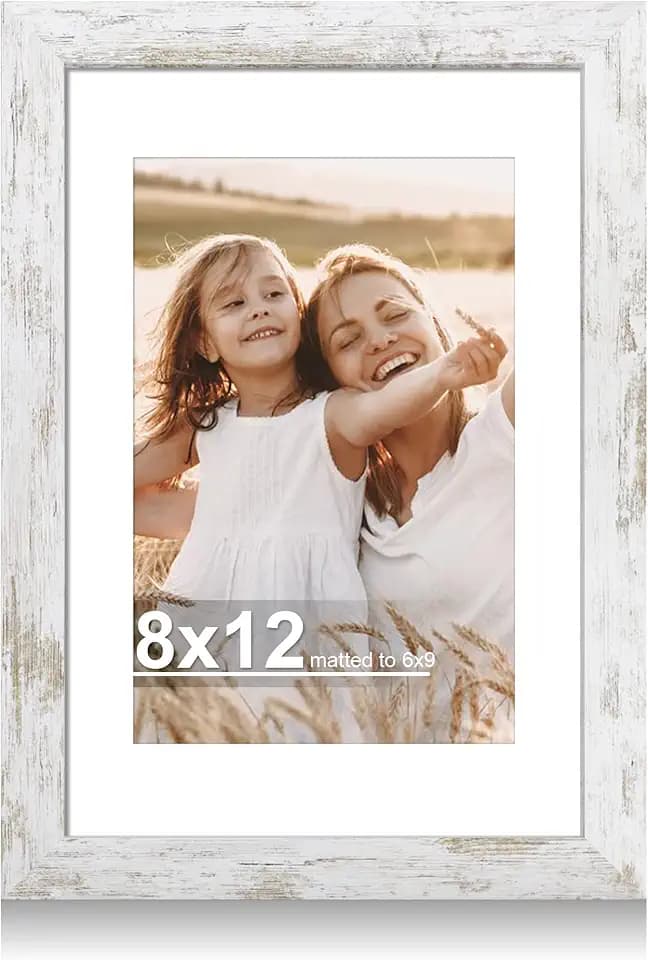 Hongkee 8x12 Picture Frame with Real Glass, Wood Frame 1 Pack(with Mat 6x9)