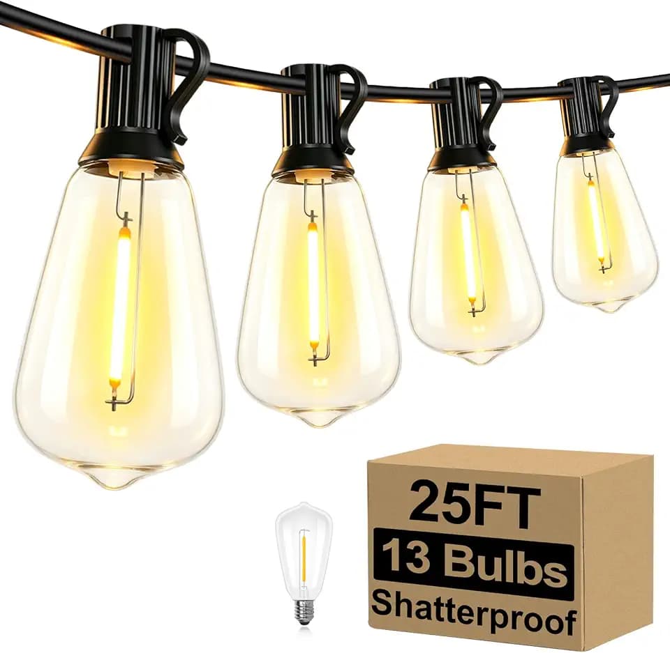 Brightever 25FT Outdoor String Lights 13 Bulbs, Waterproof Patio Lights