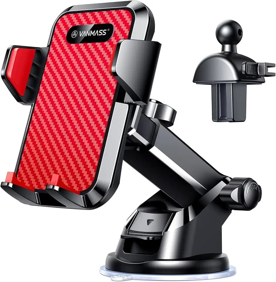 VANMASS【85+LBS Strongest Suction & Military-Grade Ultimate Car Phone Mount【Patent & Safety Certs】 Cell Phone Holder for Dash Windshield Vent for iPhone 18 17 Pro Max Automobile Interior Sets, Red