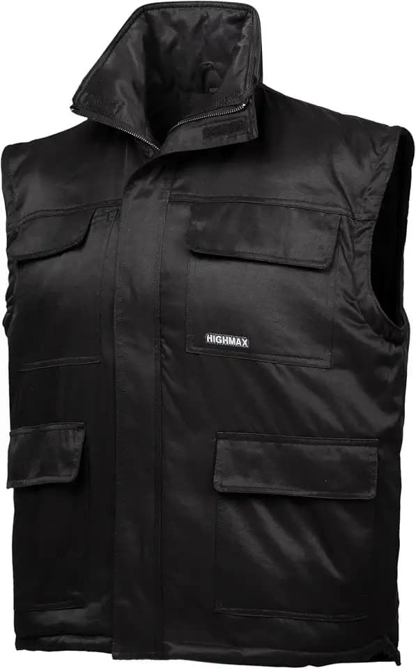 HighMax Weste Winter Arbeitsweste Winterweste Funktion Robust Praktisch Beaver Fleece wattiert wasserabweisend atmungsaktiv Schwarz 2045A