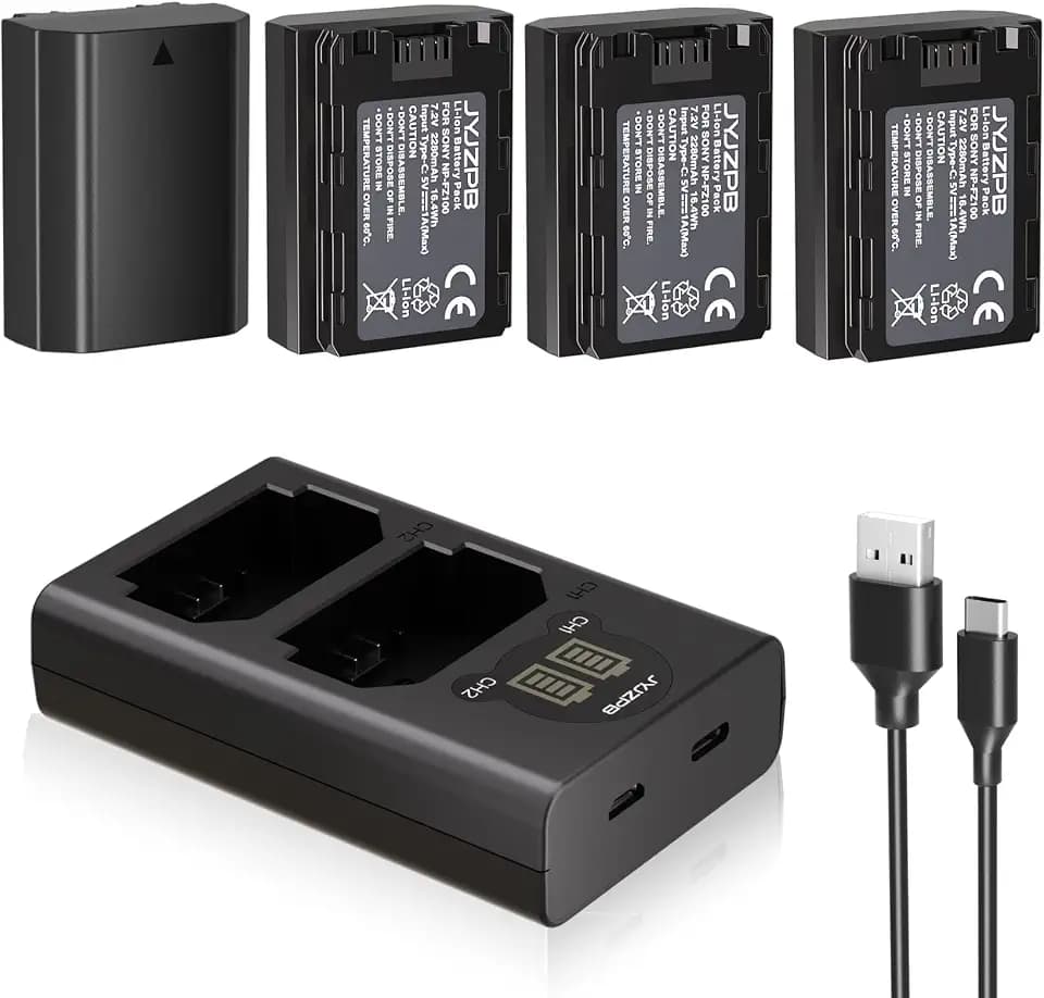 JYJZPB 4-Pack NP-FZ100 Battery for Sony A7iv, A7iii, A7C, A1, FX3, FX30