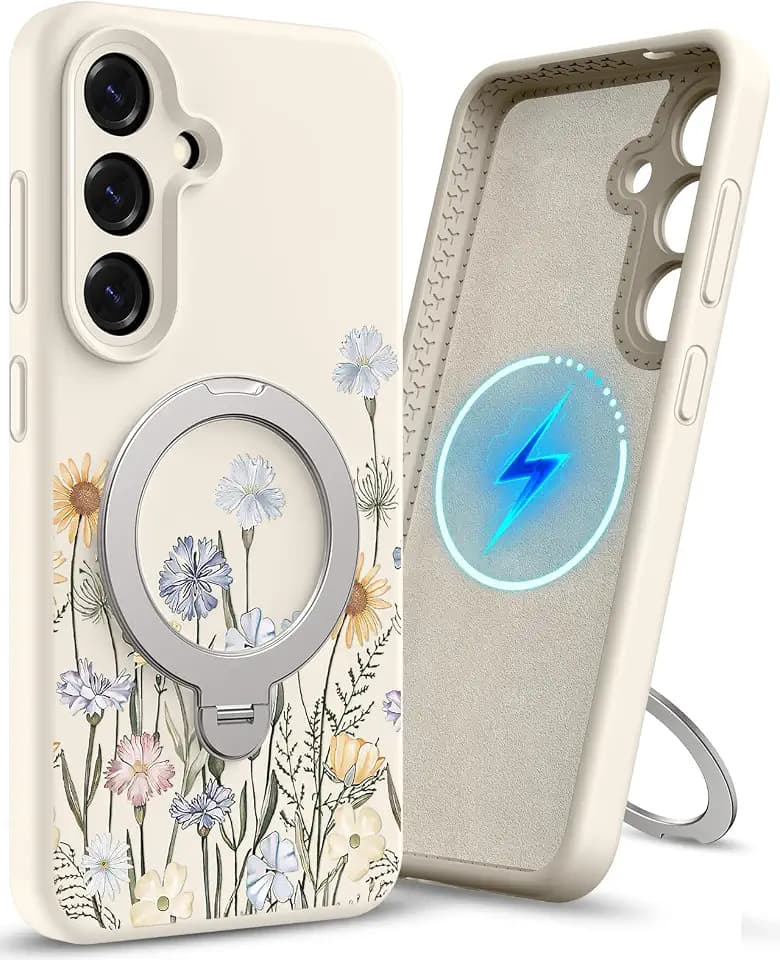 Uppuppy for Samsung Galaxy S25 Case with 360° Spin Stand Color Floral