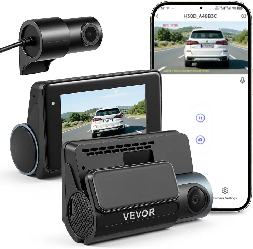 VEVOR Dash Cam Front and Rear, 4K+1080P, WiFi APP Control, Dual Channel Dash Camera for Cars with Built-in GPS, G-Sensor, Front 123° & Rear 125°, 3" Large Screen, Loop Recording, and Parking Mode