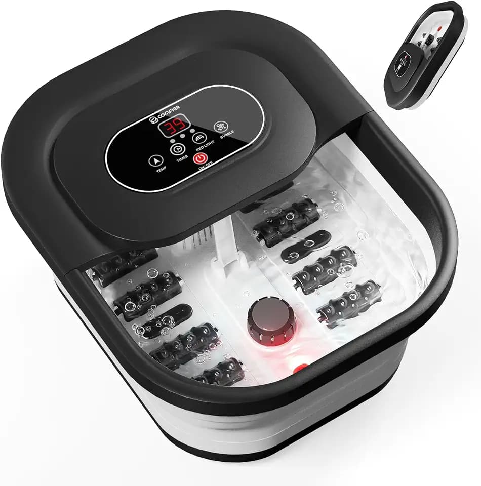 Comfier Fußsprudelbad mit Wärmefunktion, Fußbad mit Heizung, Sprudelfunktion, Vibration, Temperaturregelung, Pediküre-Bimsstein, intelligenter Timer, schwarz, Geschenke für frauen