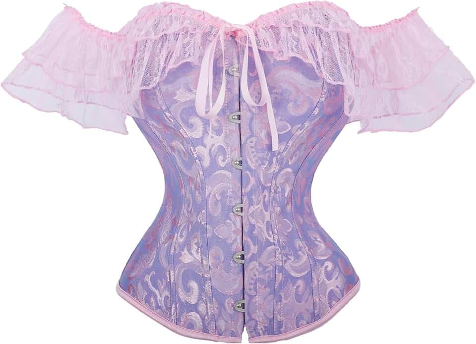 Frauen Korsett Top mit Spitze Ärmel, Vintage Floral Shapewear, Vollbrust Korsett Bustier Tops
