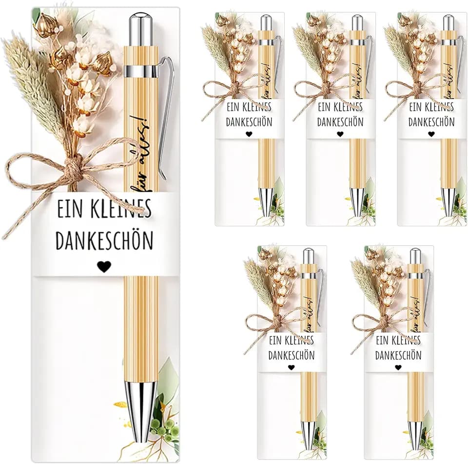 6 Sets Dankeschön Geschenke Kleines, Kugelschreiber mit Gravur Holz mit Trockenblumen, Kleines Dankeschön Geschenk, Abschiedsgeschenk für Lehrerin Kollegen Mitarbeiter Erzieher (B)