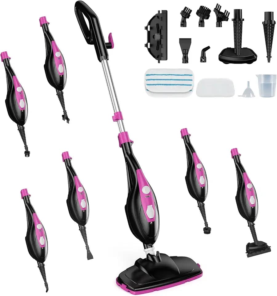 DUMOS 10-in-1 Multifunctional Steam Mop, 1550W Detachable Handheld Steam Cleaner, 16FT Power Cord with 2 Reusable Pads, Floor Steamer for Hardwood, Tile, Carpet, Grout, Windows