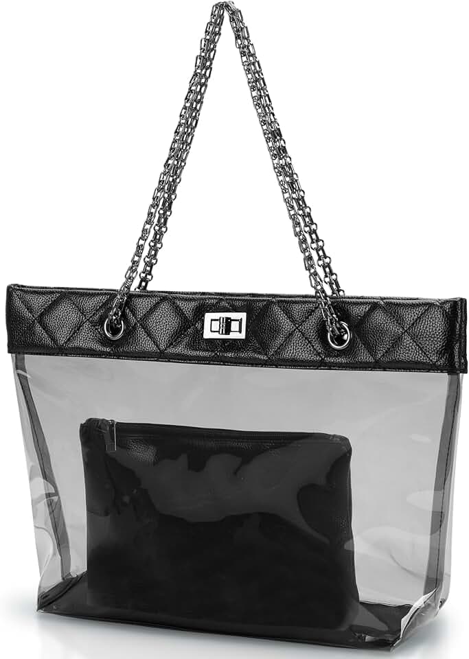 MICOM Candy Color 2 in 1 Chain Strap Clear Handbags Transparent Tote Purses for Women Shoulder Work Bag