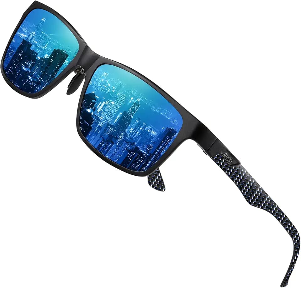 DUCO Rechteckig Herren Polarisiert Sonnenbrille mit Kohlefaser Brillenbeine