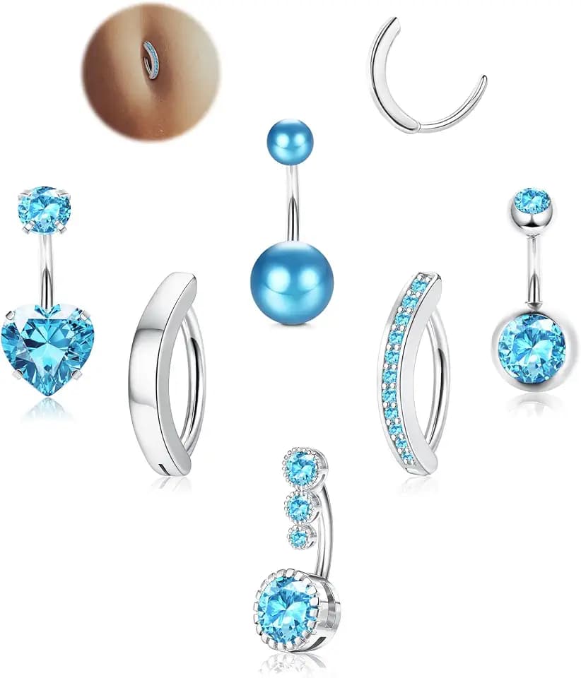 LOLIAS Silver/14K Gold Plated Belly Button Rings Surgical Stainless Steel Belly Rings CZ Clicker Belly Button Piercings for Women Navel Piercings Pack