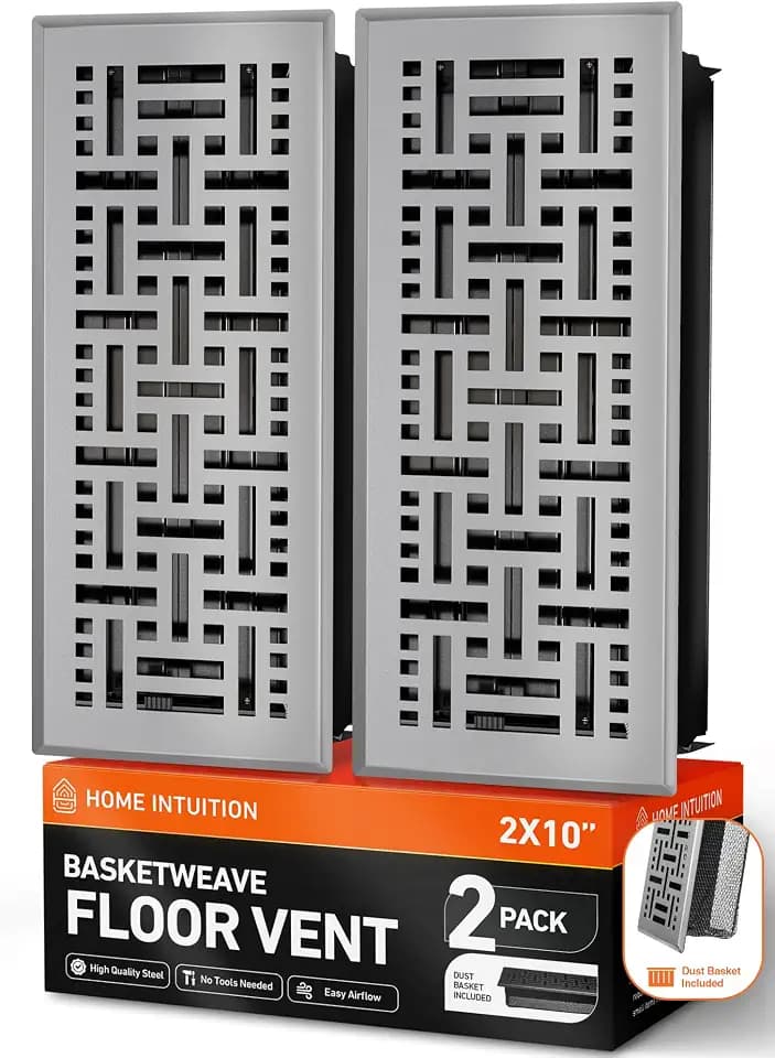 Home Intuition Basketweave Floor Vent Covers 4X14 Inch Floor Register with Mesh Cover Trap Heat and Air Walkable Metal Floor Vent for HVAC Duct, Light Grey