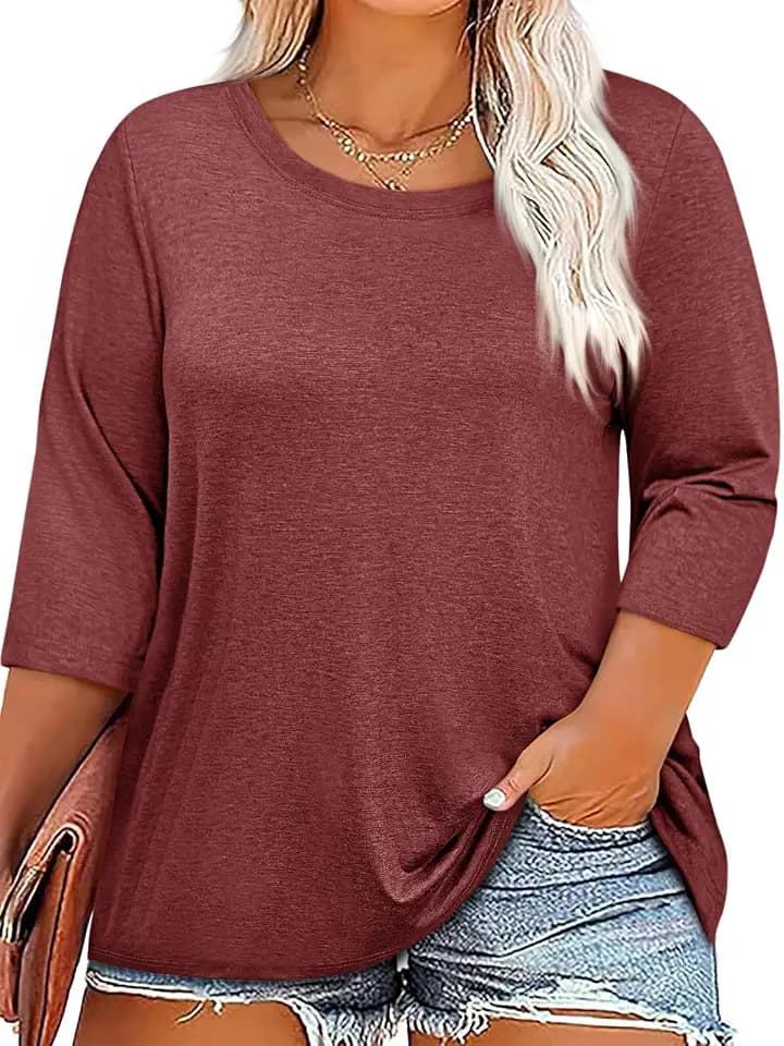 Beautife Womens Plus Size Tunic Tops for 3/4 Sleeve Casual Crewneck Tshirts