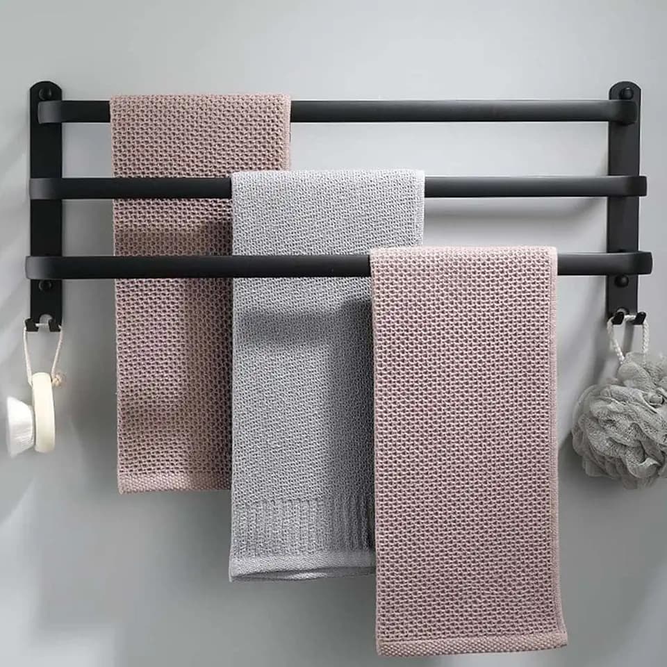 60CM Handtuchhalter Ohne Bohren, Handtuchhalter Schwarz, Handtuchhalter Bad, Handtuchhalter Wand Badezimmer Zubehör Set, Küche Handtuchstange Ohne Bohren