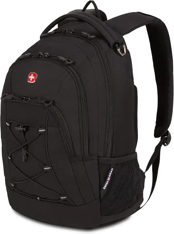 SwissGear Bungee Core Laptop Backpack, Fits Most 13-Inch Laptops, Airflow Back Panel, Reflective Accents, and Bungee Cord System, Black, 26L, 17.25-Inch