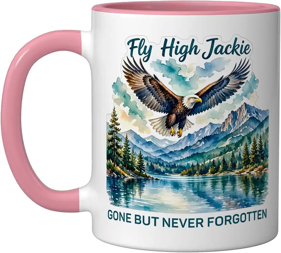 Bald Eagles Jackie Fan Club, California Wildlife Watercolor Ceramic Mug, Pink/White, 11oz