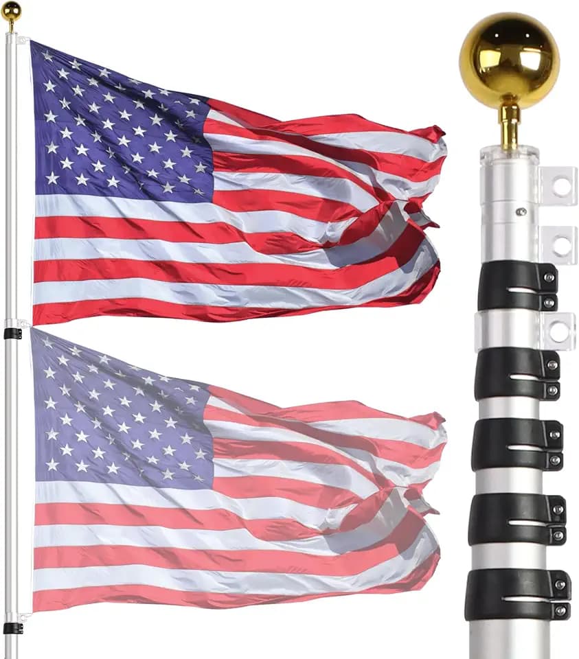 NELXINJO 20FT Heavy Duty Telescoping Flag Pole Kit with 3x5 US Flag, Silver