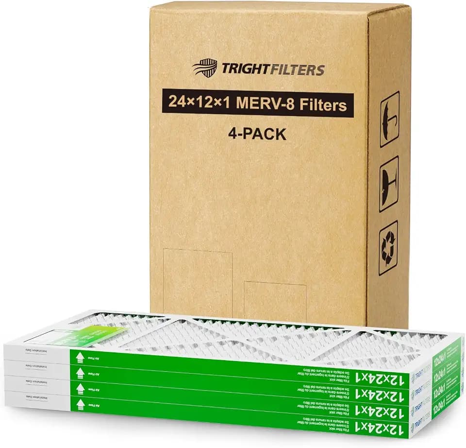 TRIGHTFILTERS 12x24x1 Air Filter 4 Pack, MERV 8 Pleated Dust Defense Air Filters Replacement Air Conditioner HVAC AC Furnace Filter, Durable and Lightweight
