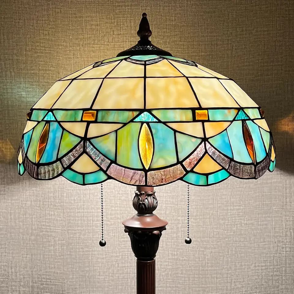 Tiffany Lamp 16 inch Blue Stained Glass Floor Lamp for Living Room