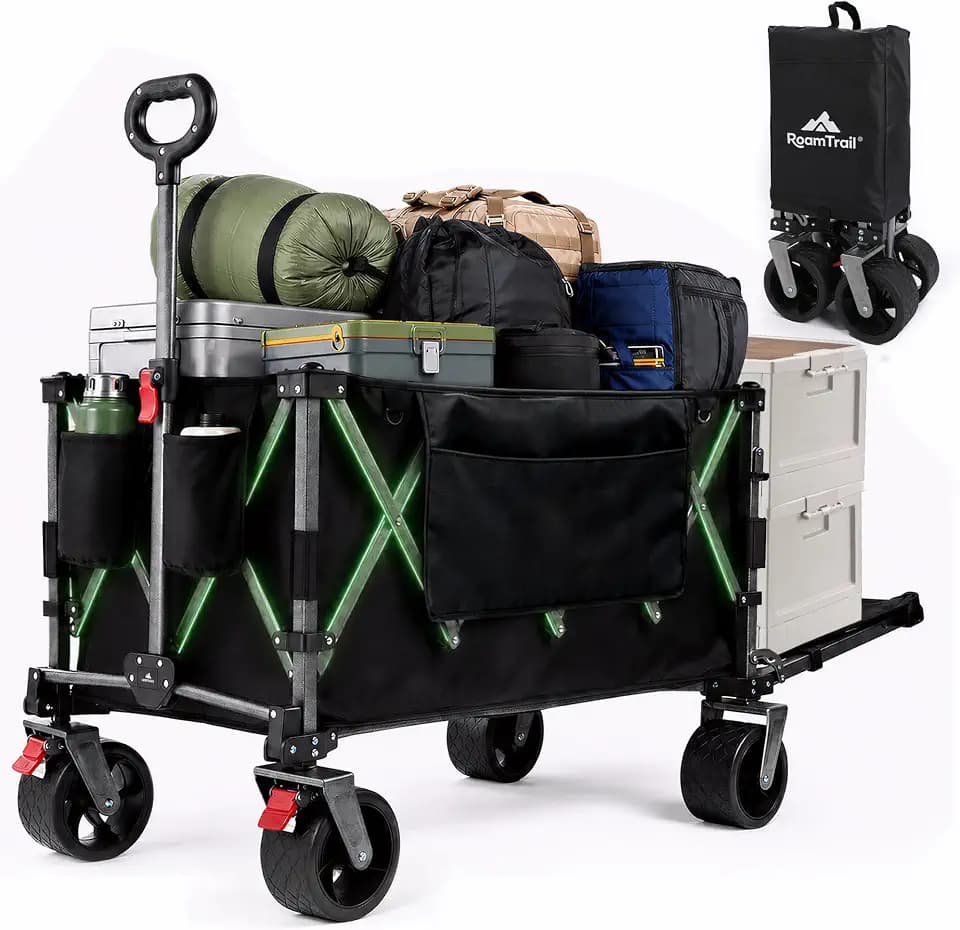 56.7" Extra Long Collapsible Wagon Cart with Open Tailgate