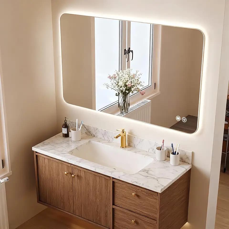 Backlit Led Mirror for Bathroom Rectangular Frameless Wall Mirror with Light Rounded Corners, Shatter Proof, Dimmable, Smart, 3-Color Lights,Tempered Glass (Anti-Fog, 40x30inch)