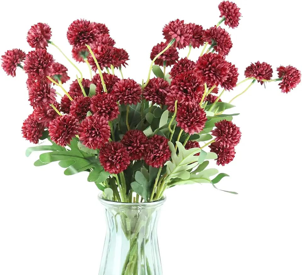 10-Pack Red Faux Silk Mini Chrysanthemums, Long Stem Artificial Mums Bulk Flowers with Stems for DIY Wedding Centerpieces, Floral Arrangements, Vase Fillers, Home Decor