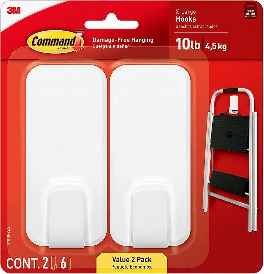 Command X-Large White Hooks, 2 Hooks, 6 Strips