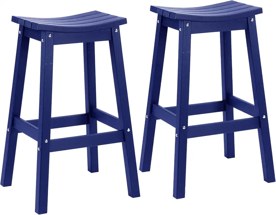 AMILY HDPE Bar Stool Set of 2, Outdoor Bar Height 29‘’, Heavy Duty All-Weather Patio Stool for Poolside, Backyard, Balcony, Easy Assembly (Blue)