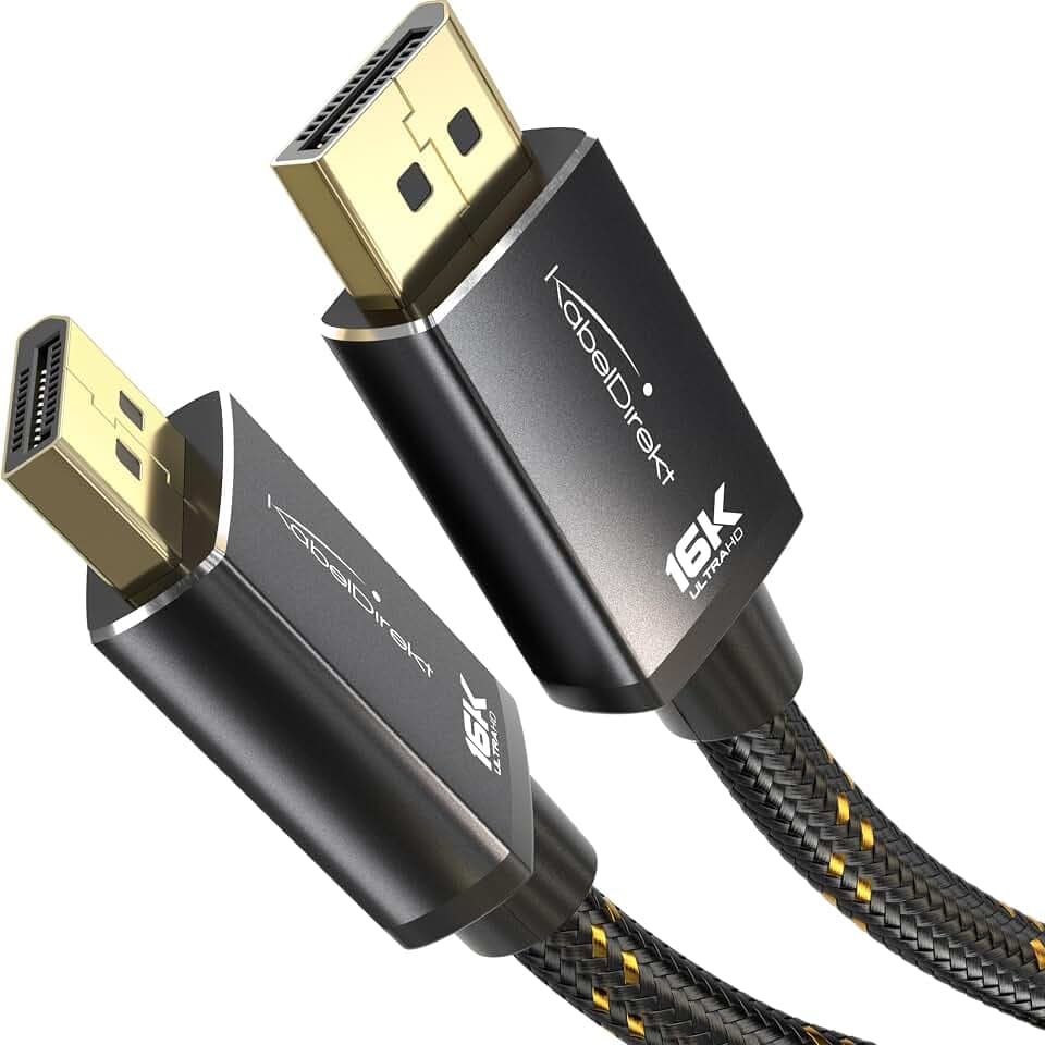 KabelDirekt – 16K DisplayPort-Kabel 2.1 – 1m – DP80, Nylon – für Gaming-PC
