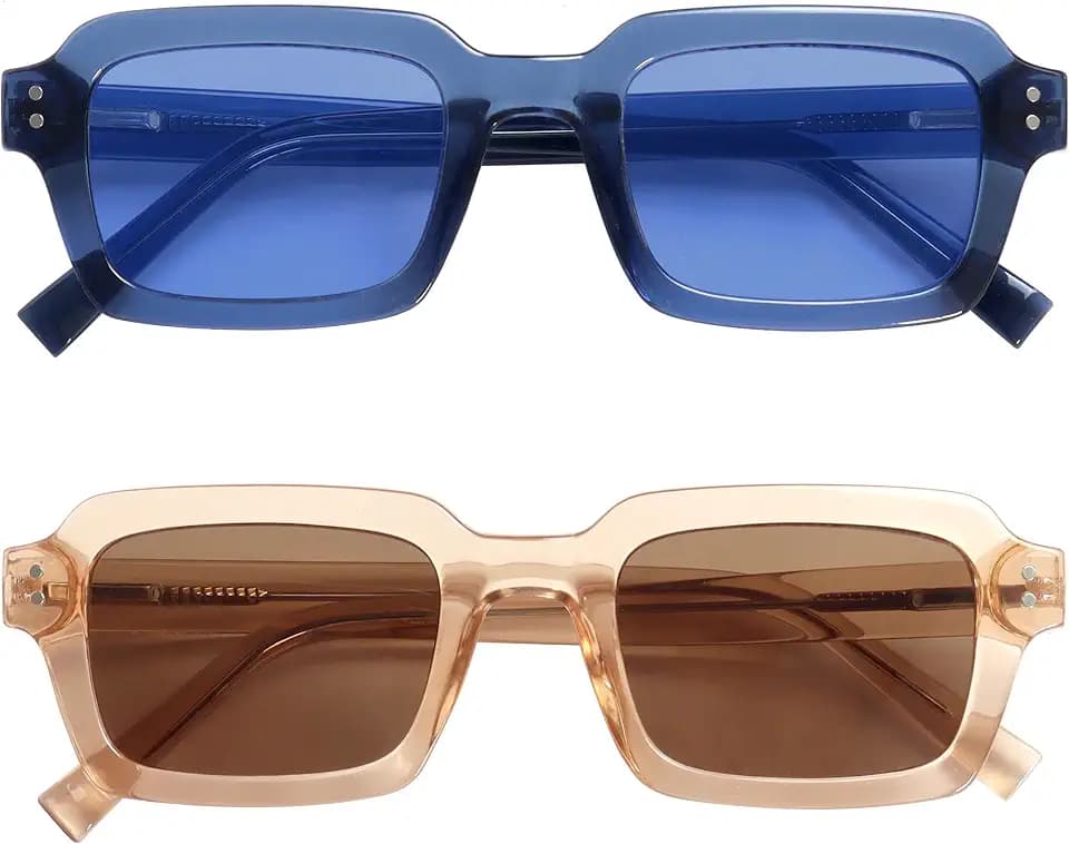 OPULIZE EDG Sonnenbrille für Damen Herren, Schwarz Gläser, Blendfreie UV400-Schutz Federscharnier Anti-Müdigkeit, Rechteckiger Rahmen, 2er-Pack Blau/Rosa