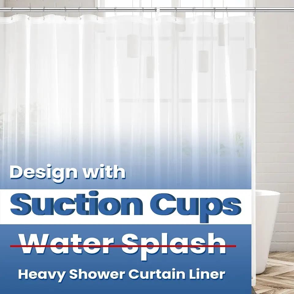 downluxe Clear Shower Curtain Liner with Suction Cups, 72x72, Heavy Duty