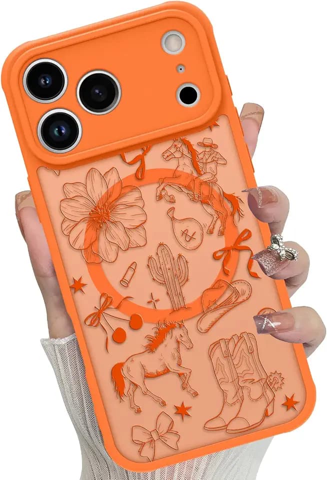 Magnetic Case Designed for iPhone 17 Pro,Orange Western Cowboy