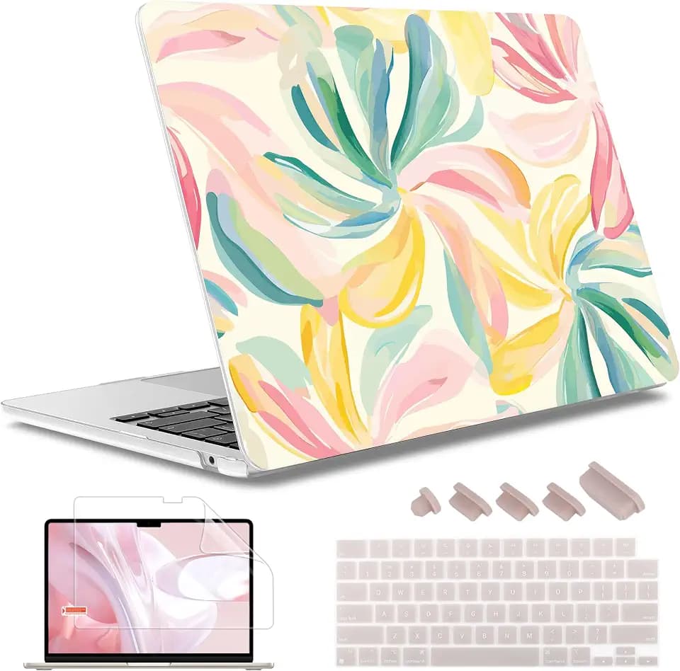 May Chen Case for MacBook Air 13/13.6 inch M5 A3449 M4 A3240 M3 A3113 M2 A2681, 2026 2025 2024-2022, Plastic Hard Shell with Keyboard Cover & Screec Protector, Flower Blooming