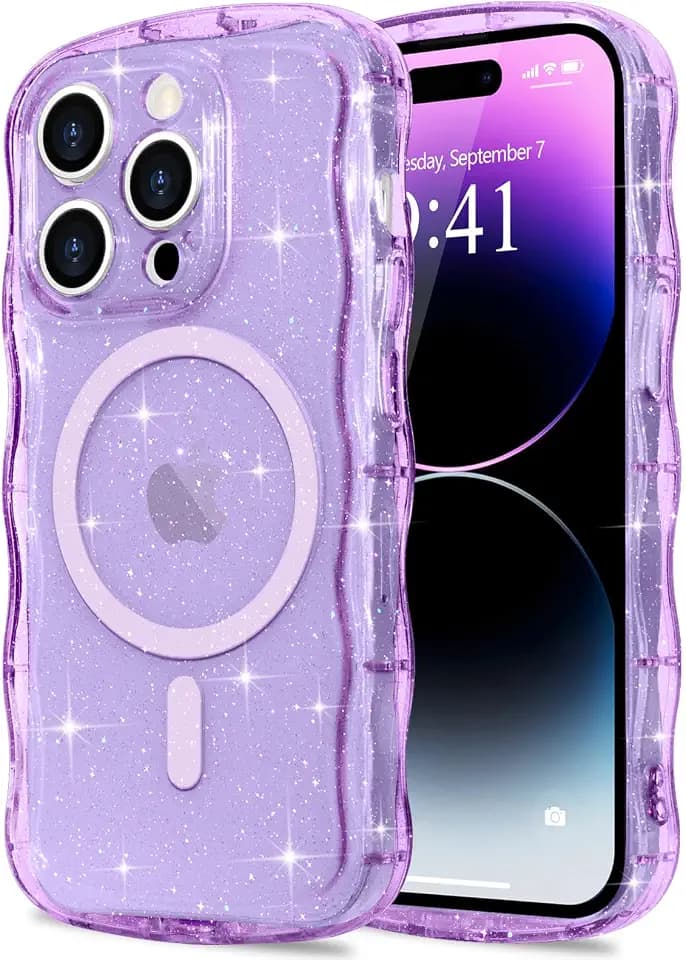 Pepmune Magnetic for iPhone 14 Pro Case Clear Glitter, Purple