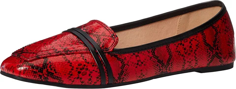 Women Printed Diva Loafer Flats in a Snakeskin Printed Faux Leather Red 9