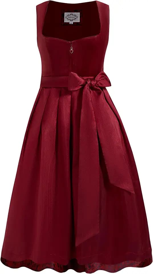 Dirndl Damen Samt Oktoberfest Trachtenkleid Rocklänge 70 cm Rot