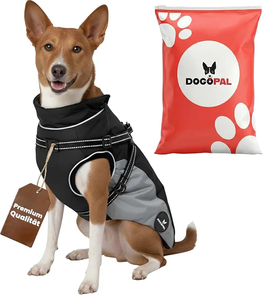 DOGOPAL Regenmantel Hund mit Integriertem Geschirr – Wasserdichter Hunderegenmantel, Winddichter Hundemantel, Reflektierende Regenjacke für Kleine & Große Hunde, Hohe Sichtbarkeit (Grau, 40)