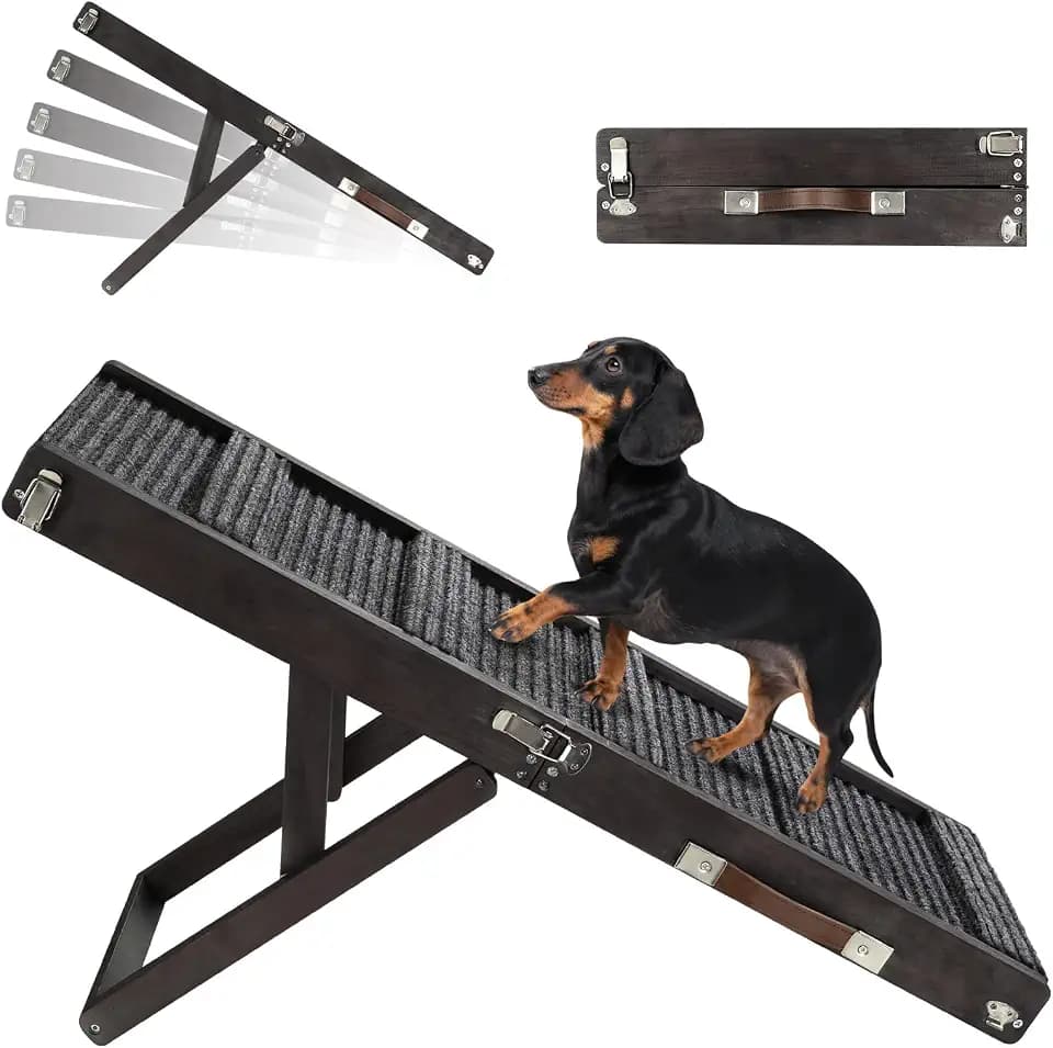 Pawaboo 2026 Upgraded Small Dog Ramp for Couch Foldable, 5 Ajustable Height