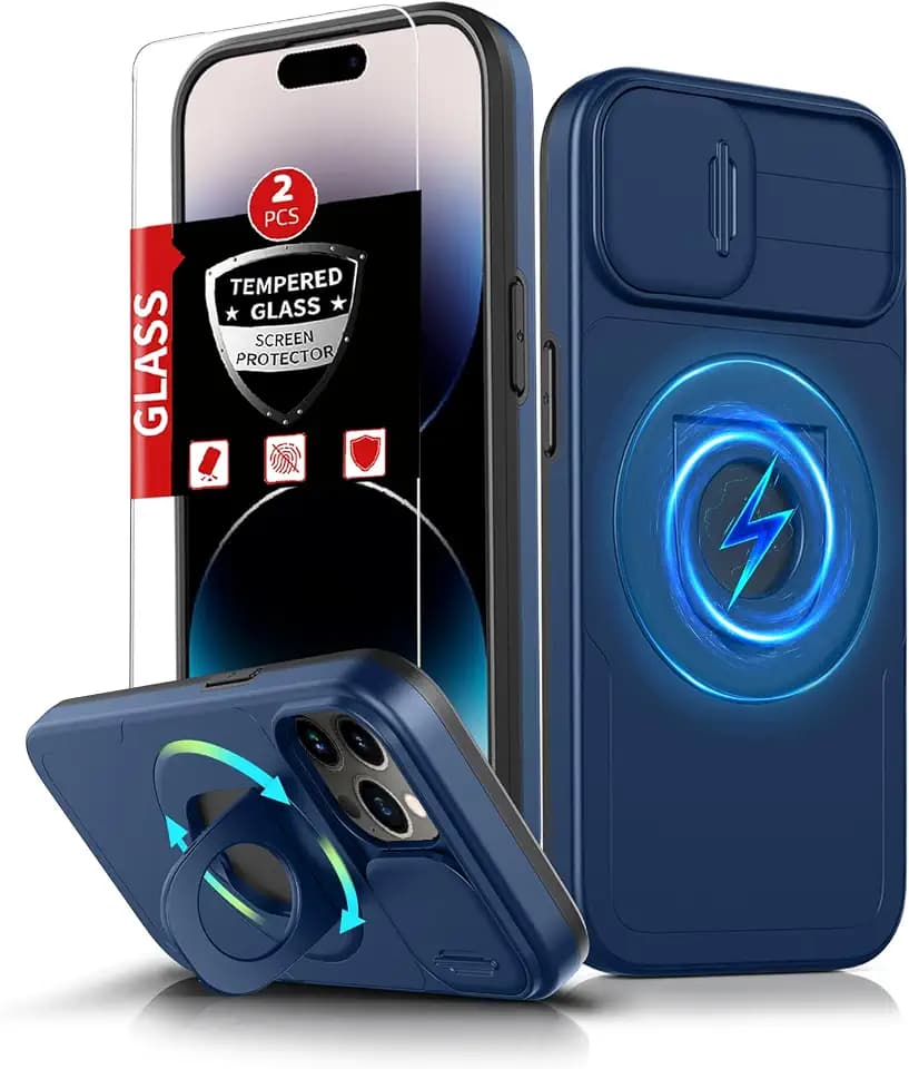 for iPhone 14 Pro Case Magnetic,with Kickstand Ring + Camera Cover