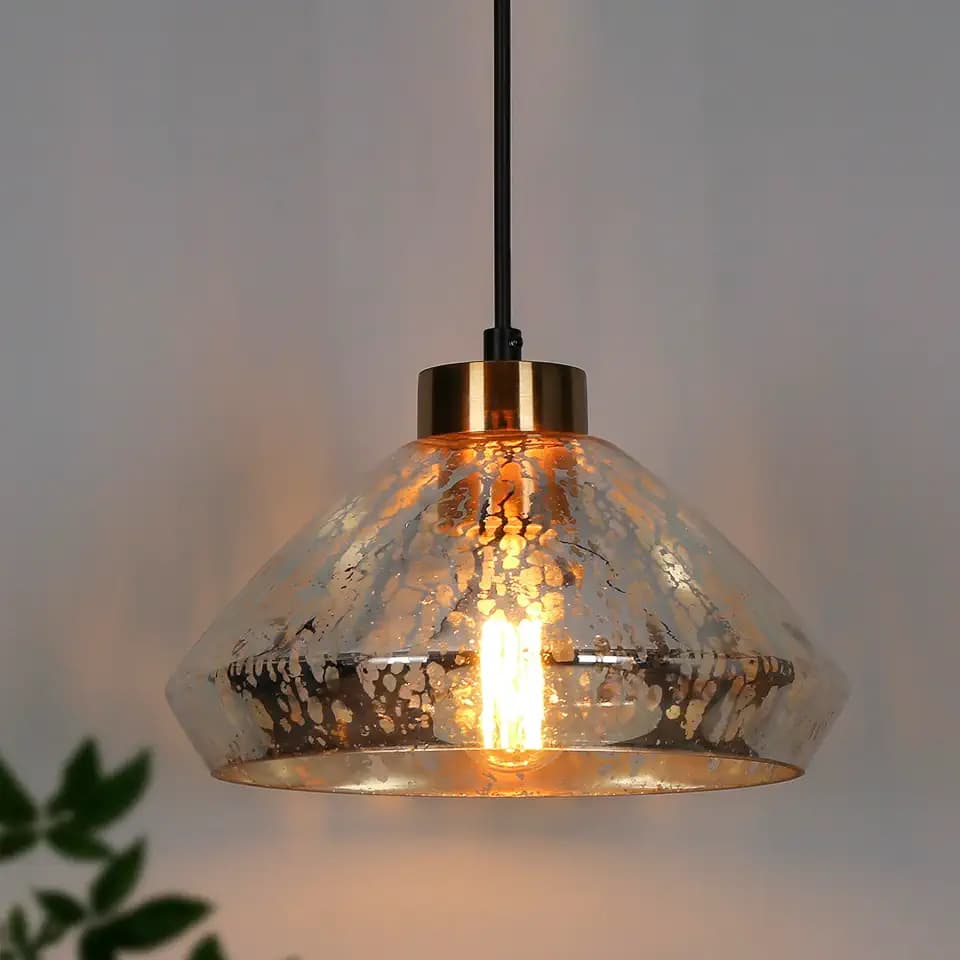 KSANA Pendant Lights Kitchen Island, 9.8'' Modern Pendant Light Fixtures with Textured Mercury Glass Shade, Black and Plating Brass Kitchen Pendant Lighting Over Island