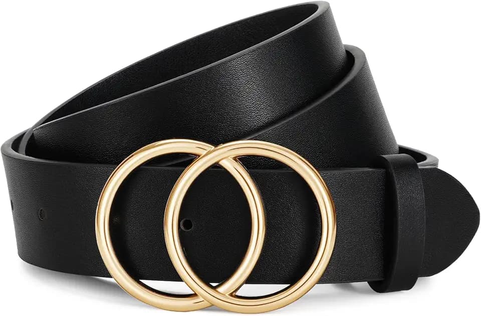 JasGood Damen Ledergürtel Mode Doppel O-Ring Schnalle Gürtel für Jeans Hosen Kleider