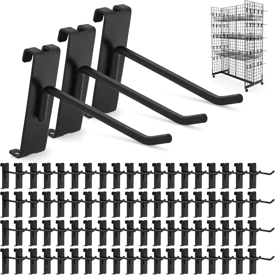 Gridwall Hooks 100 Pcs, 4 Inch Heavy Duty Display Hooks for Grid Wall Panels, Wire Gridwall Accessories for Retail Display Rack Hanging Storage (Black)