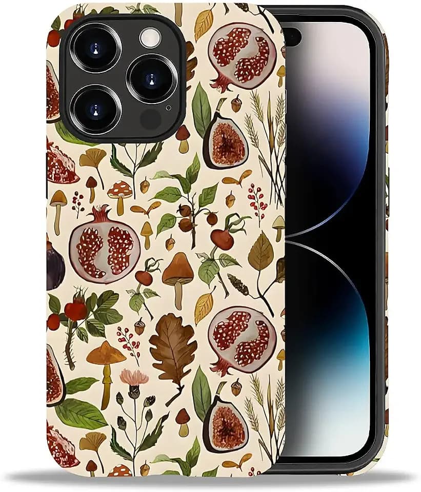 2 in 1 Cute Hülle für iPhone 15 Pro 6.1 Zoll, Stoßfest FallSchutz Handyhülle Granatäpfel Feigen Sturzschutz Case