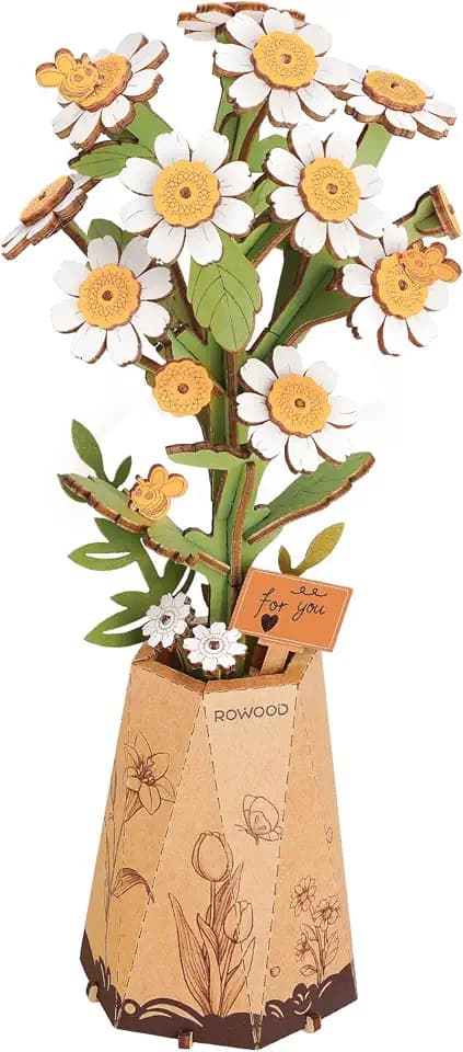 Rowood 3D Puzzles for Adults, DIY Wooden Flower Building Block Set Craft Kit,Mother's Day/Valentine's Day/Teacher's Day/Thanksgiving/Christmas/Birthday Gift for Mom/Grandma-Chamomile