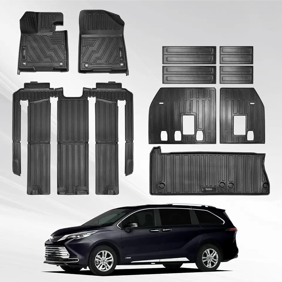 Vanseno Floor Mats Compatible for Toyota Sienna 2021-2025 2026 7 Seat Cargo Liner Trunk Mat Backrest Mat Back Seat Protector All Weather Rubber Mat for Toyota Sienna Accessories