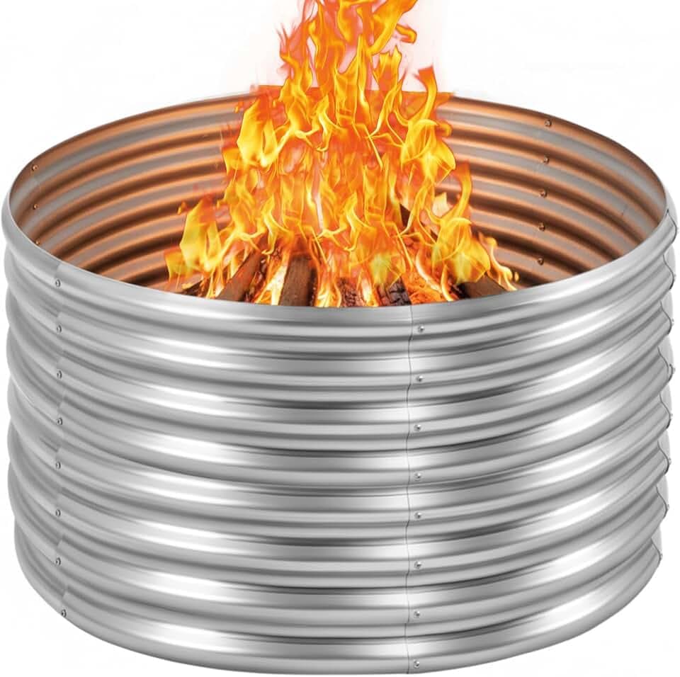 48 inch Fire Pit Ring, 4x4x2FT Galvanized Fire Ring, Wood Burning Fire Pits Ring, Outdoor Fireplace Height 2FT, Round Camp Fire Ring, Bonfire Pit for Camping, Backyard