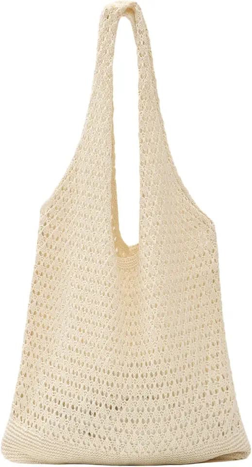 Ovida Crochet Tote Bag Mesh Beach Bag Fairycore Hobo Bag Fairy Grunge Aesthetic Shoulder Bag Y2k Purse for Women Girls