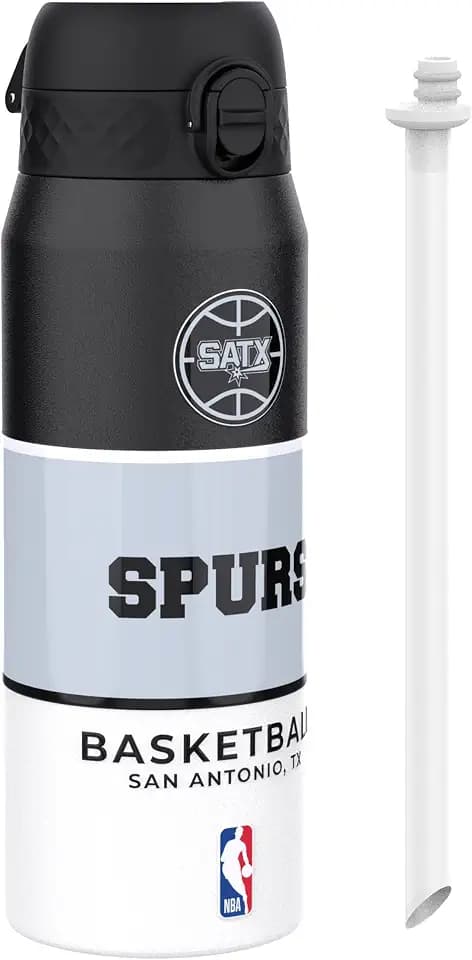 ion8 NBA San Antonio Spurs Trinkflasche Mit Herausnehmbarem Strohhalm, 750ml/24oz, Auslaufsichere Isolierflasche, Leicht Zu Öffnen, Sicherer Verschluss, Spülmaschinenfest, Klappdeckel, Metallflasche