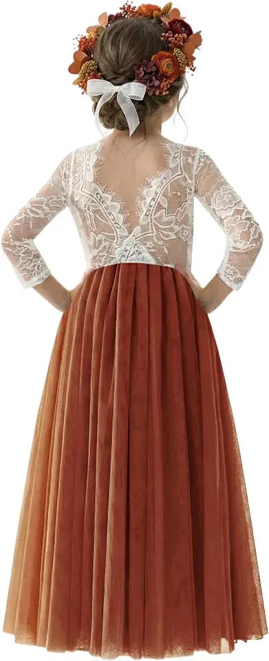 2Bunnies Girls Rose Lace Back A-Line Tulle Party Flower Girl Dress