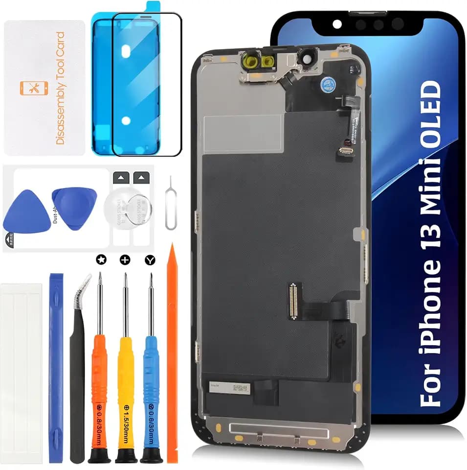 for iPhone 13 Mini OLED Screen Replacement 5.4" Display Assembly with Proximity Sensor Flex Cable Touch Screen Digitizer Repair Kit A2628 A2481 A2626 A2629 A2630